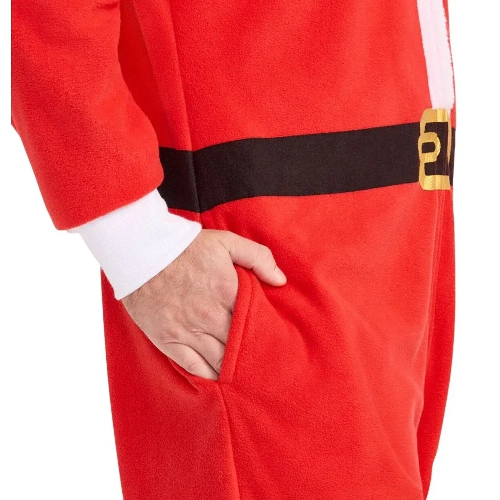 Tipsy Elves Mens Santa Claus Hooded Onesie Jumpsuit Red Fleece Christmas Large - Picture 5 of 7